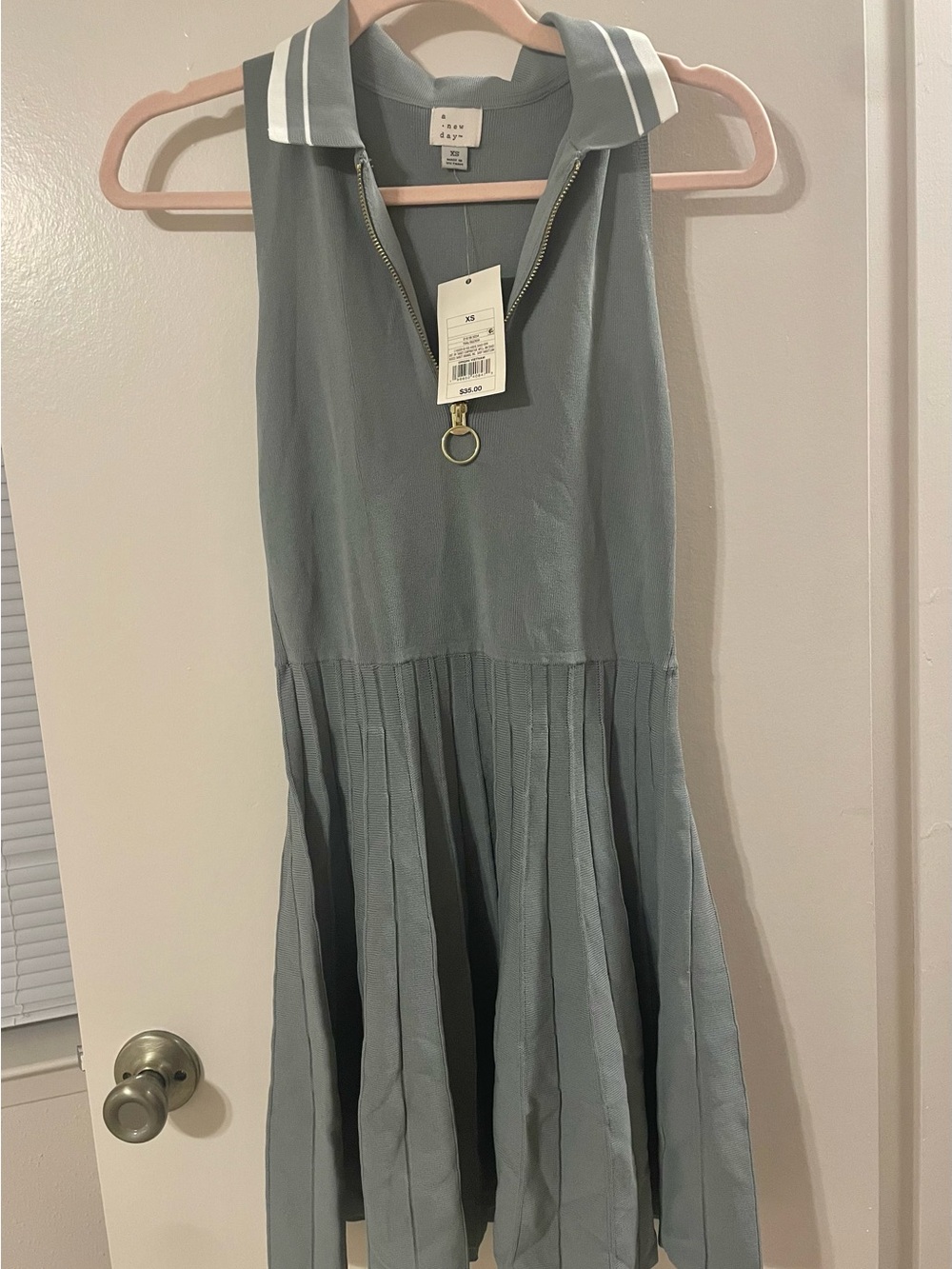 A New Day Sleeveless Polo Pleated Midi Dress in Sage Green